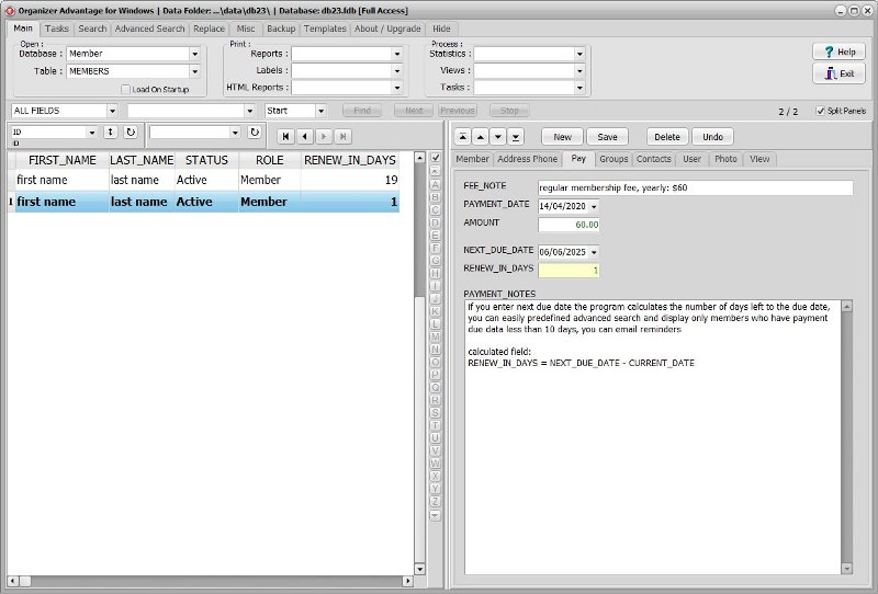 Membership Management Software for Windows PCs track fees